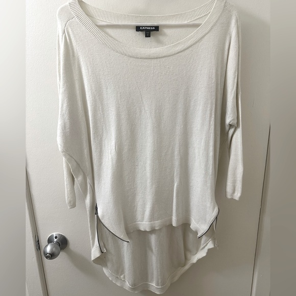 EXPRESS Cream Asymmetrical Scoop Neck Tunic Sweater Side Zippers - Picture 1 of 6